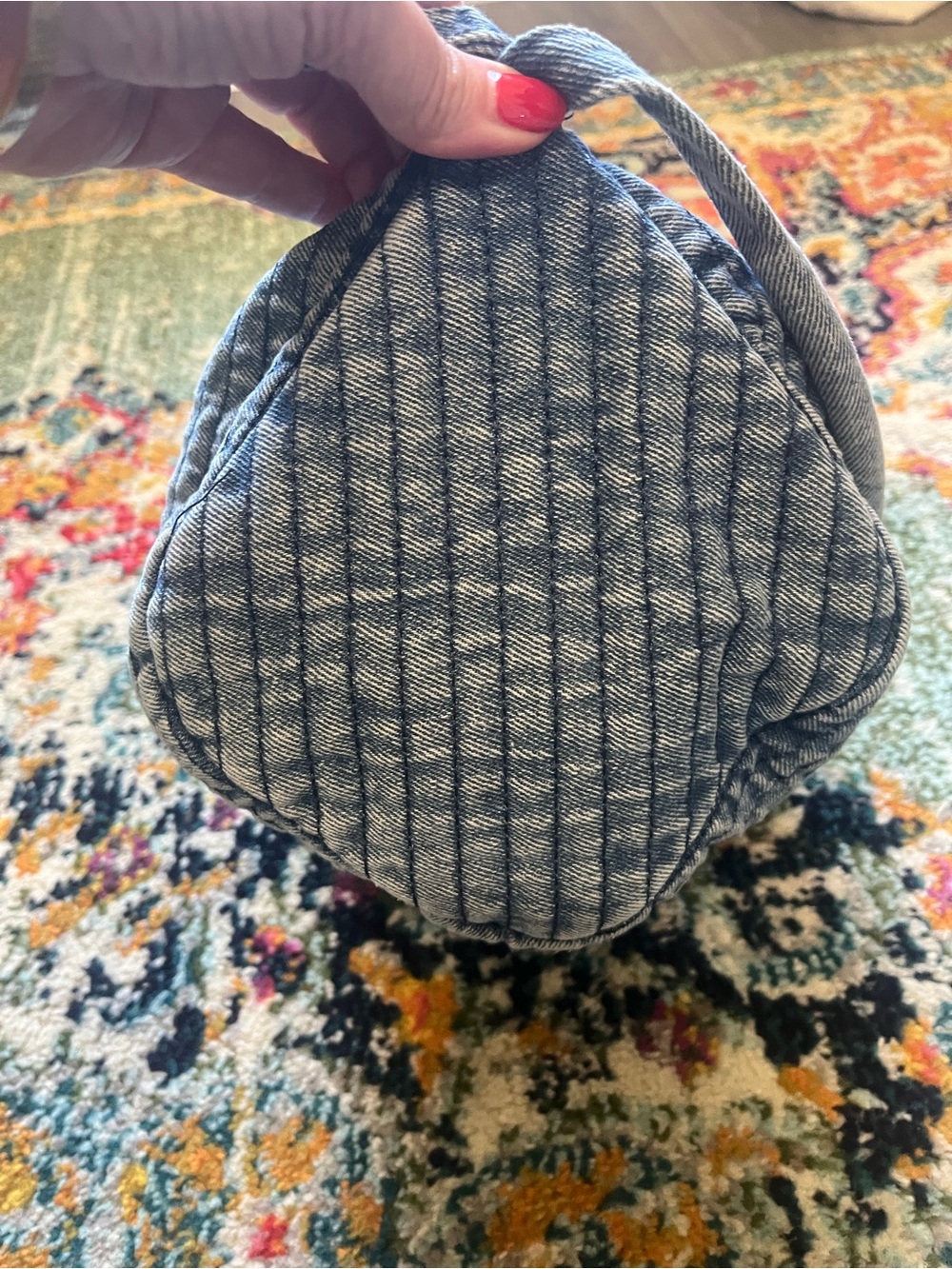 Quilted Light Blue Denim shoulder Bag - Picture 5 of 6